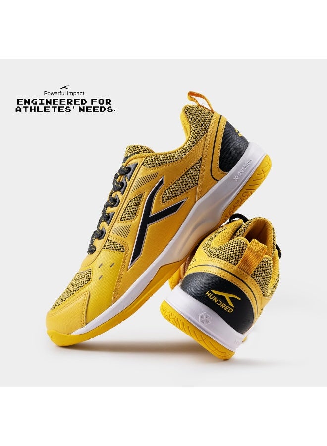 HUNDRED Raze Badminton Shoes (Non Marking) | Lightweight & Durable | X-Cushion, Active Grip Sole, Toe Assist (Yellow::Dk Grey, 2UK) - Image 4