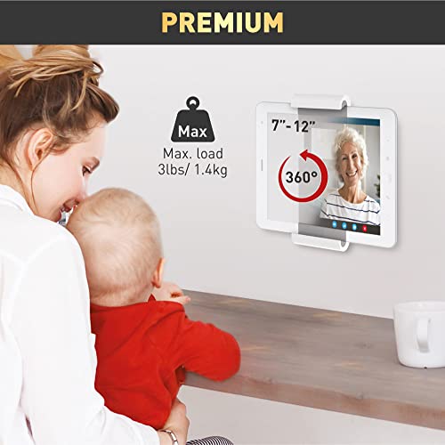 Barkan 7-12 inch Fixed Tablet Wall Mount 3 lbs White Firm Tablet Clamp 360 Degree Rotation Very Low Profile - Image 2
