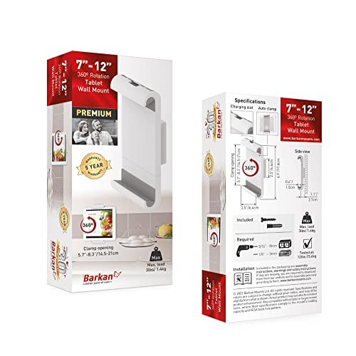 Barkan 7-12 inch Fixed Tablet Wall Mount 3 lbs White Firm Tablet Clamp 360 Degree Rotation Very Low Profile - Image 5