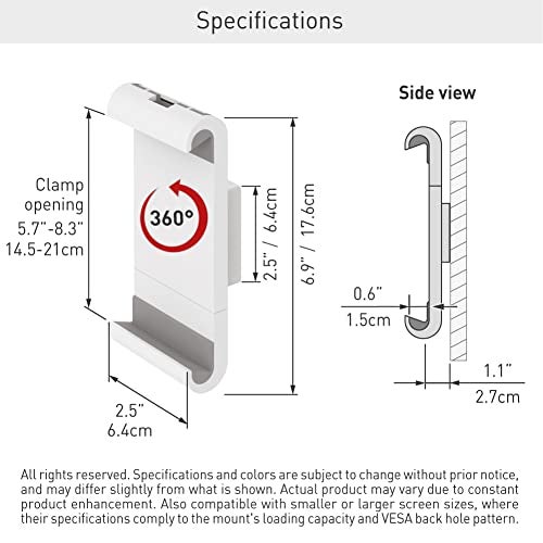 Barkan 7-12 inch Fixed Tablet Wall Mount 3 lbs White Firm Tablet Clamp 360 Degree Rotation Very Low Profile - Image 4