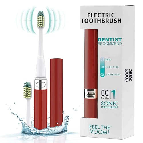 Voom Sonic Go 1 Series Travel Electric Toothbrush Travel Toothbrushes - Battery Operated Toothbrush for Adults & Kids, Dentist Recommended Toothbrush, Portable with 2 Minute Timer (Metallic Red) - Image 1