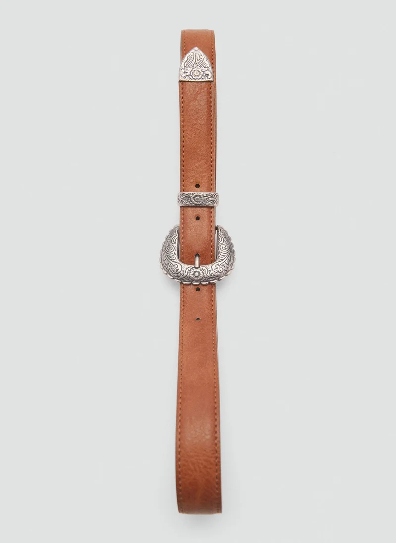 MANGO Embossed Buckle Belt