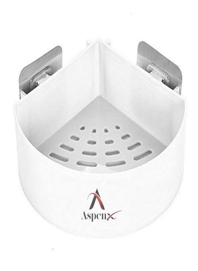 ASPENX Multipurpose Shelf and Rack for Home and Kitchen Adhesive Sticker Support Without Drilling Bathroom Shelf Bathroom Corner Storage White Corner Bathroom Shelf(White, (Plastic Pack of 1) - Image 1
