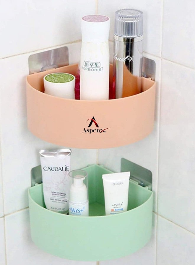 ASPENX Multipurpose Shelf and Rack for Home and Kitchen Adhesive Sticker Support Without Drilling Bathroom Shelf Bathroom Corner Storage White Corner Bathroom Shelf(White, (Plastic Pack of 1) - Image 2