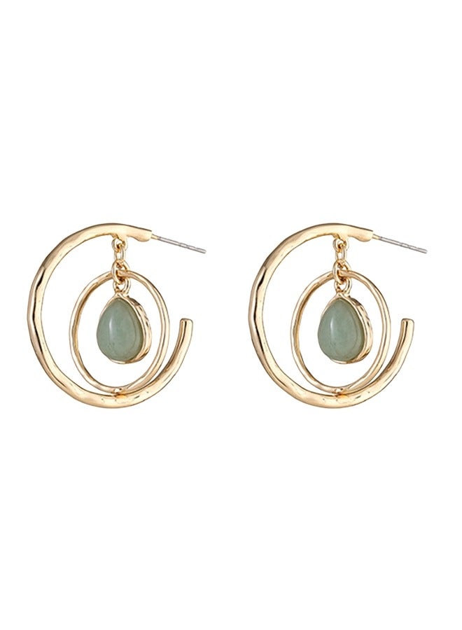High Quality And Exquisite Women's Alloy Double Hoop Teardrop Shape Semi-precious Stone Fashion Earrings - Green
