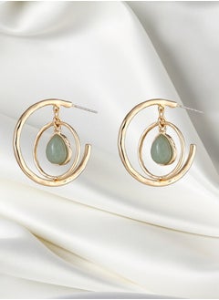 HaveDream High Quality And Exquisite Women's Alloy Double Hoop Teardrop Shape Semi-precious Stone Fashion Earrings - Green  - Image 4