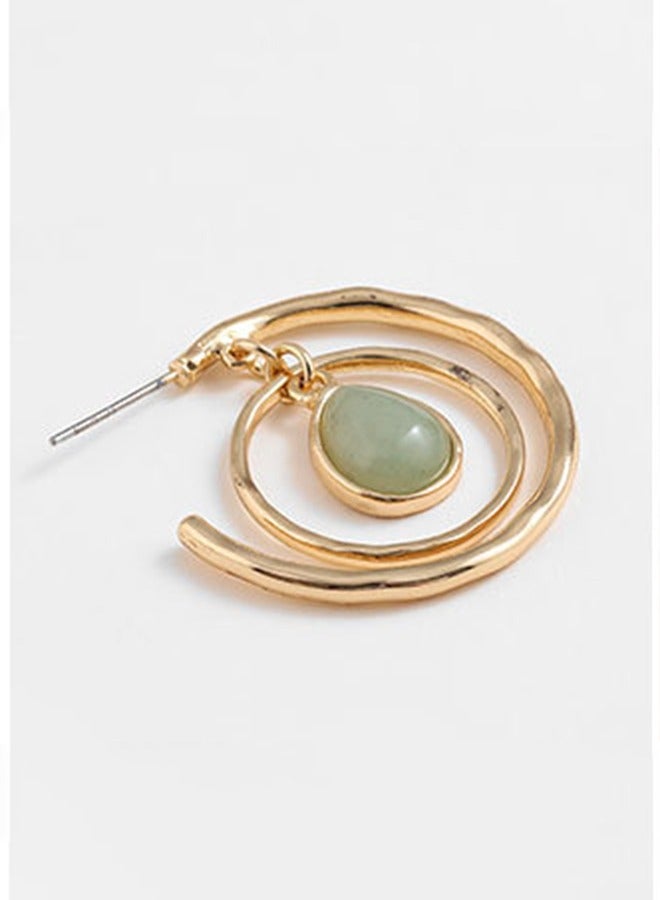 High Quality And Exquisite Women's Alloy Double Hoop Teardrop Shape Semi-precious Stone Fashion Earrings - Green