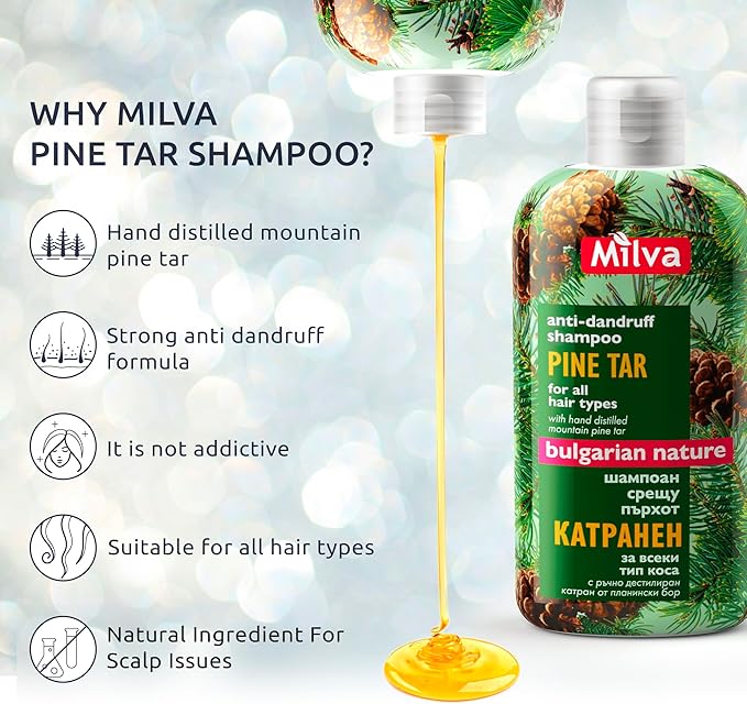Milva Pine Tar Shampoo for Seborrheic Dermatitis 500ml Natural Dandruff Shampoo Anti Dandruff Shampoo Psoriasis Shampoo Solution for Dry Itchy and Flaky Scalp Treatment - Image 3