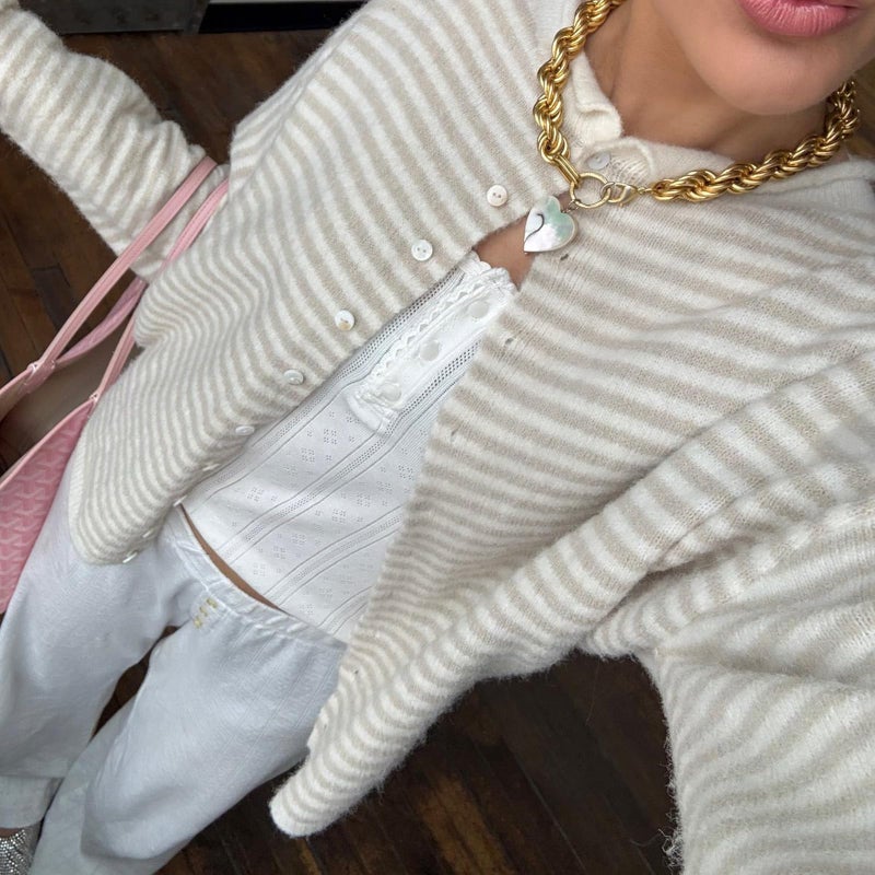 Yuemengxuan Women Knitted Cardigan Sweaters Long Sleeve Button Down Loose Knitwear Tops Y2k Vintage Jumper Knit Shirt (Light Yellow Stripes, M) - Image 5