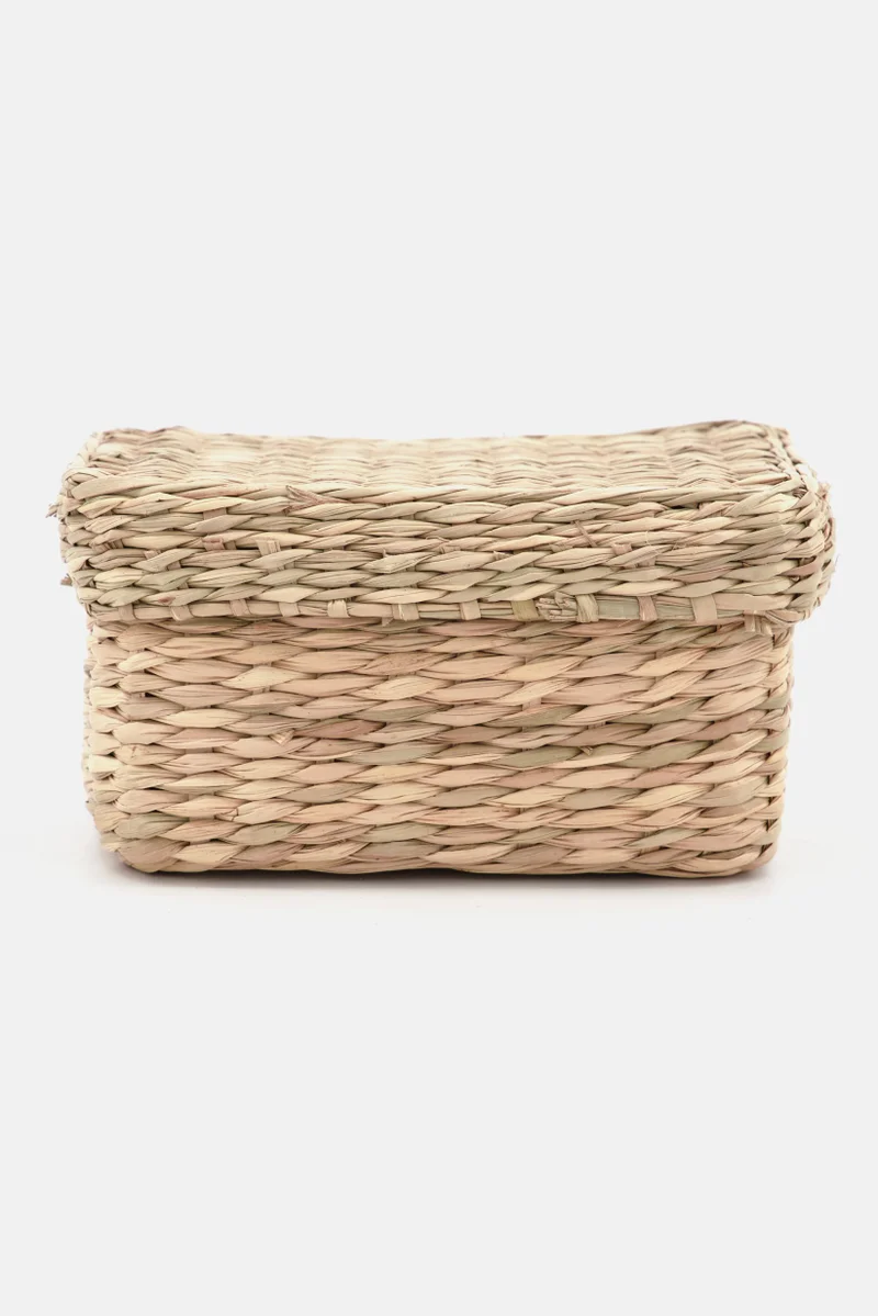 Muy Mucho Rectangular Seaweed Basket With Lid, Tan