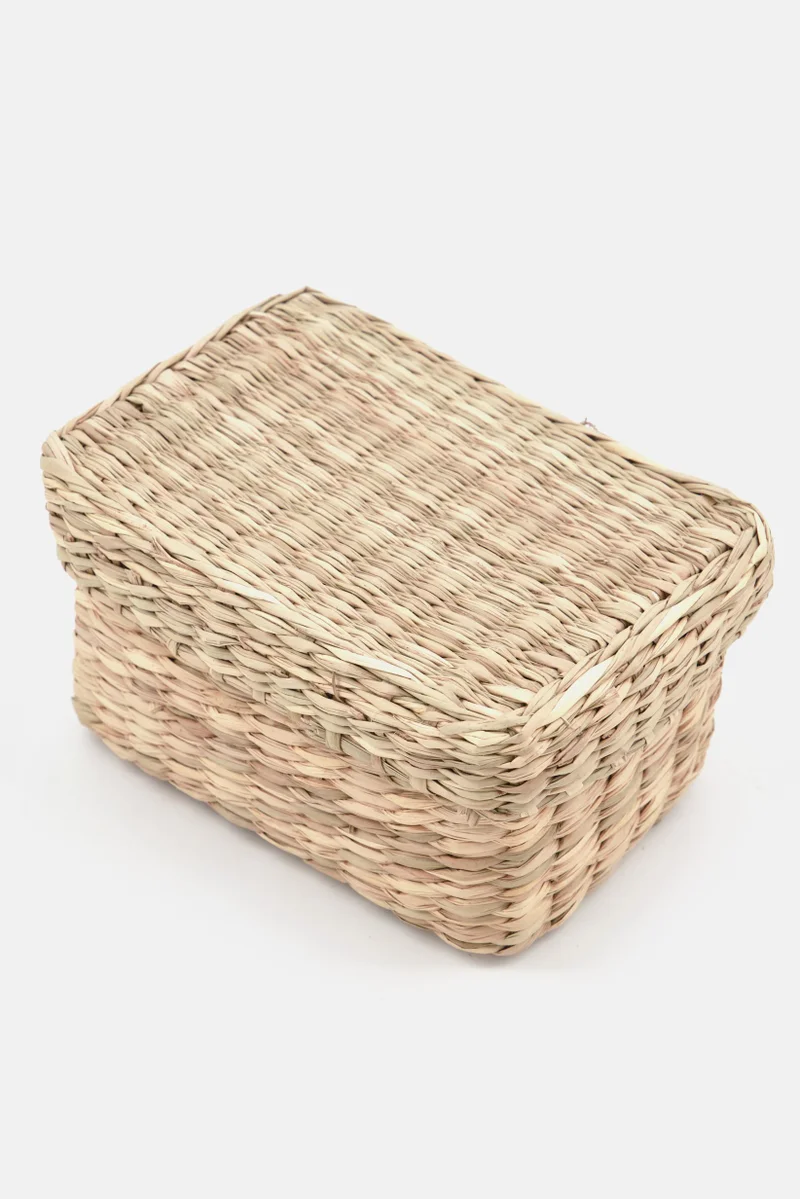 Muy Mucho Rectangular Seaweed Basket With Lid, Tan