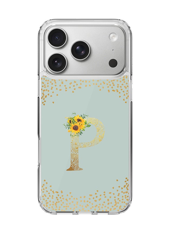 Stylizedd Classic Clear MagSafe Case for iPhone 17 Pro , Hybrid Soft Case Flexible Edges Anti Drop TPU PC Gel Thin Transparent Cover [ Designed for iPhone 17 Pro ] - Custom Monogram Initial Letter Floral Pattern Alphabet - P  (Light Grey )