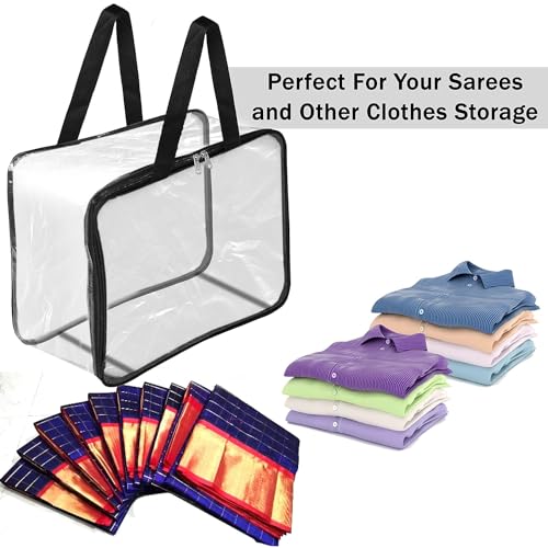 VIKIJO Pack Of 4 Transparent Pvc Storage Bag for Saree Covers,Clothes, Lehenga, Blankets, Bedsheets, Toys, Docs | Wardrobe Organizer | Clear Storage Box Bag - Image 5
