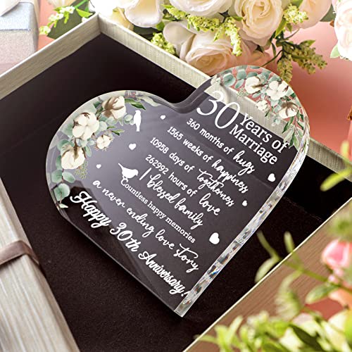 Yulejo Wedding Gift for Her Years of Marriage Gift Happy Anniversary Present for Woman Acrylic Heart Marriage Keepsake for Wife Husband Girlfriend Boyfriend (30th Style) - Image 2