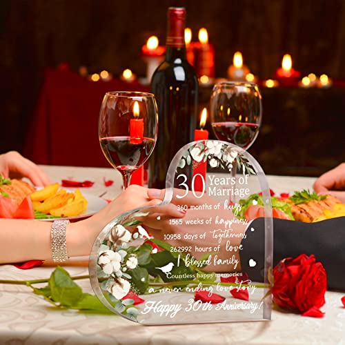 Yulejo Wedding Gift for Her Years of Marriage Gift Happy Anniversary Present for Woman Acrylic Heart Marriage Keepsake for Wife Husband Girlfriend Boyfriend (30th Style) - Image 5