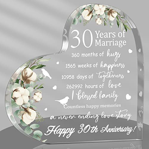 Yulejo Wedding Gift for Her Years of Marriage Gift Happy Anniversary Present for Woman Acrylic Heart Marriage Keepsake for Wife Husband Girlfriend Boyfriend (30th Style) - Image 1