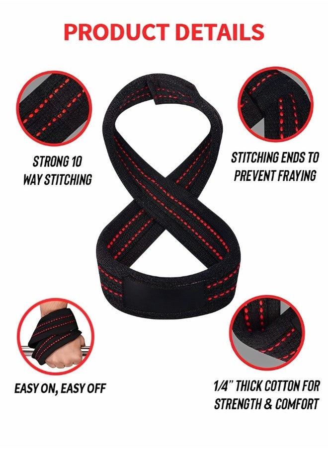 GROIC - Deadlift Straps Figure 8 Lifting Strap Weightlifters Workout Lifting Straps for Power Lifters Medium Weight Lifting Straps Non Slip Padded Dead Lift Straps Figure 8 Straps - Image 1