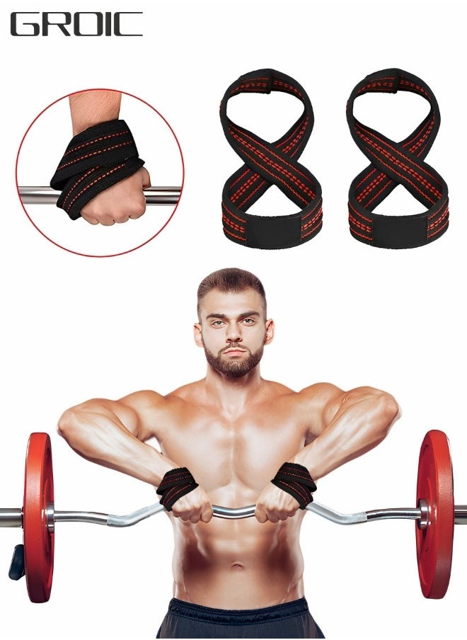 GROIC - Deadlift Straps Figure 8 Lifting Strap Weightlifters Workout Lifting Straps for Power Lifters Medium Weight Lifting Straps Non Slip Padded Dead Lift Straps Figure 8 Straps - Image 1
