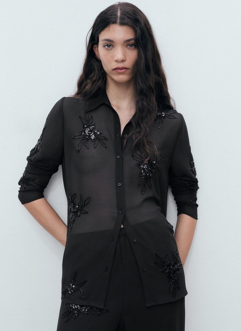 MANGO Embroidered Rhinestone Shirt  - Image 1