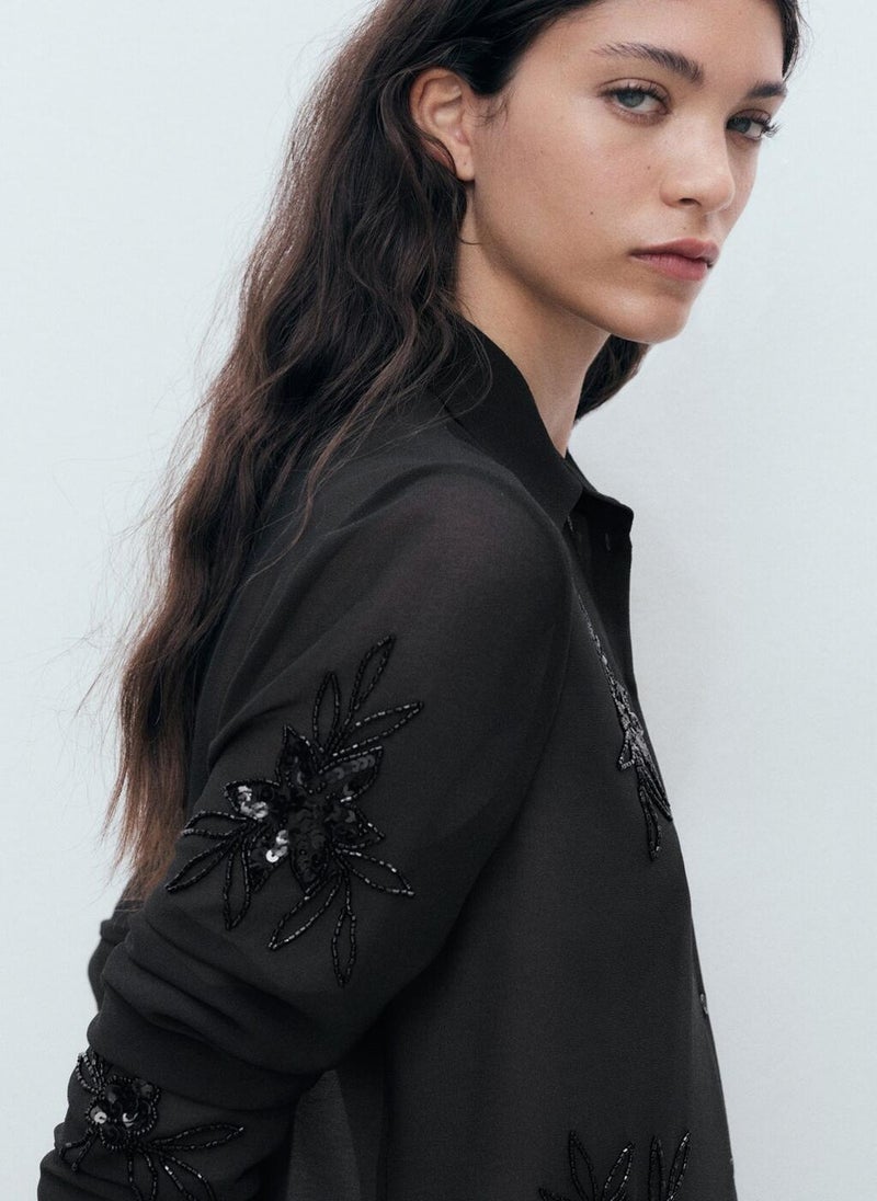 MANGO Embroidered Rhinestone Shirt  - Image 3