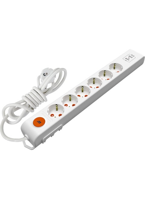 Ri-Tech 6-Piece Usb Switched Grounded Group Socket With Child Protection 2 m Cable