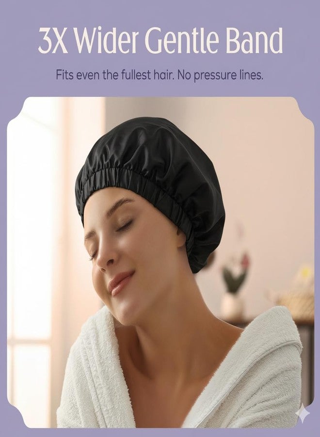 Hersome Premium Shower Cap for Women with Long Hair. Reusable, 100% Waterproof, Double-Sided, Great For Curls with Anti-Frizz Fabric terry-lined. Black shower caps for women - Image 4