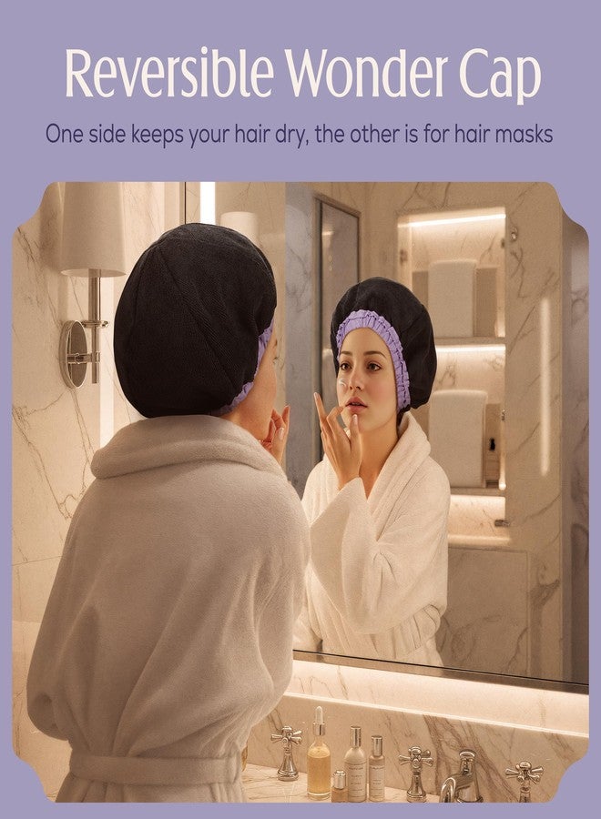 Hersome Premium Shower Cap for Women with Long Hair. Reusable, 100% Waterproof, Double-Sided, Great For Curls with Anti-Frizz Fabric terry-lined. Black shower caps for women - Image 5