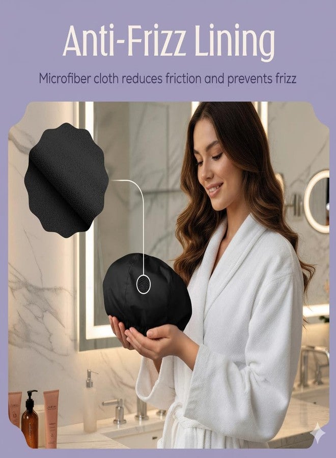 Hersome Premium Shower Cap for Women with Long Hair. Reusable, 100% Waterproof, Double-Sided, Great For Curls with Anti-Frizz Fabric terry-lined. Black shower caps for women - Image 3