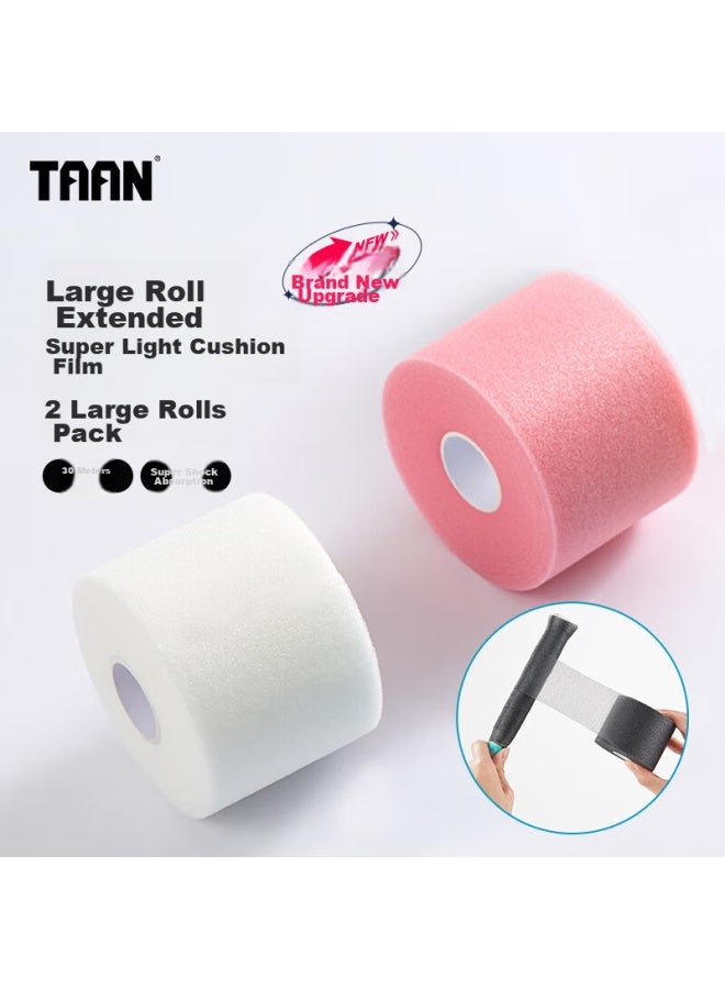 Taan Badminton Racket Handle Shock-absorbing Film, Cushioning Film, Anti-vibration Ac1520plus White + Pink, Two Large Rolls - Image 1