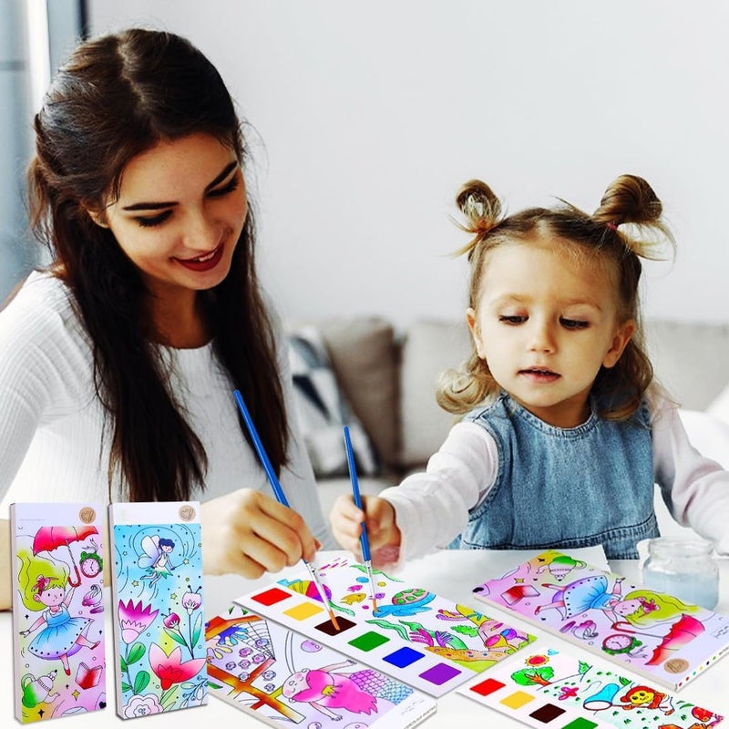 Excefore Kids Watercolor Paint Set Travel Pocket Painting Kit with Brushes Art Craft Coloring Book for Girls Boys Ages 8+, 4 Pack - Image 5