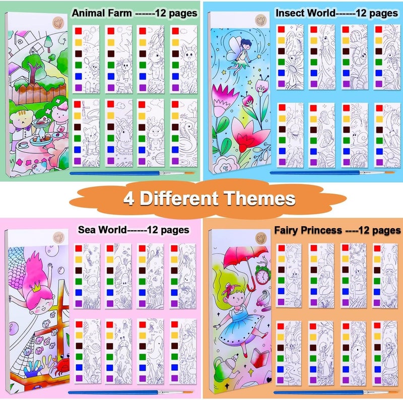 Excefore Kids Watercolor Paint Set Travel Pocket Painting Kit with Brushes Art Craft Coloring Book for Girls Boys Ages 8+, 4 Pack - Image 4