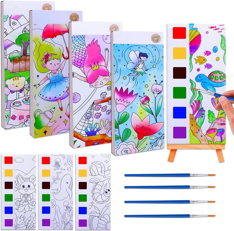 Excefore Kids Watercolor Paint Set Travel Pocket Painting Kit with Brushes Art Craft Coloring Book for Girls Boys Ages 8+, 4 Pack - Image 1