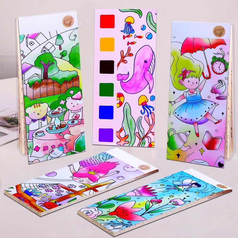 Excefore Kids Watercolor Paint Set Travel Pocket Painting Kit with Brushes Art Craft Coloring Book for Girls Boys Ages 8+, 4 Pack - Image 2