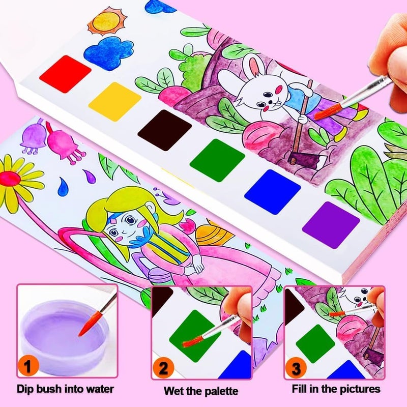Excefore Kids Watercolor Paint Set Travel Pocket Painting Kit with Brushes Art Craft Coloring Book for Girls Boys Ages 8+, 4 Pack - Image 3