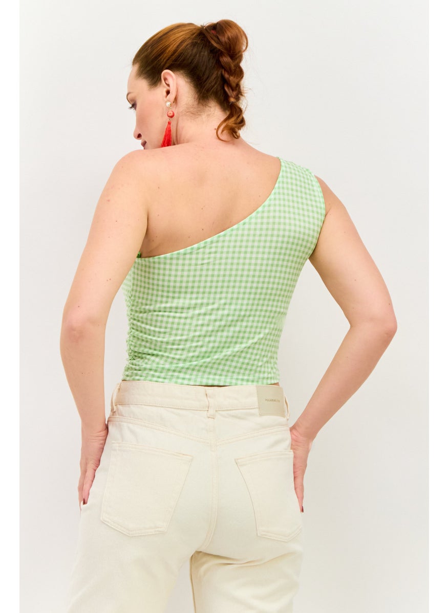 Women Asymmetrica Neckl One Shoulder Gingham Crop Top, Lime Green - pzsku/ZB57D3000C2B114332BAEZ/45/_/1737642082/b39f219d-9afb-4fb8-8251-676c0c2fb9ef