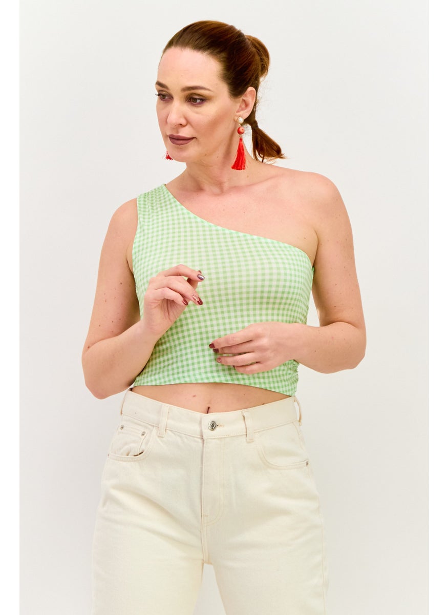 Women Asymmetrica Neckl One Shoulder Gingham Crop Top, Lime Green - pzsku/ZB57D3000C2B114332BAEZ/45/_/1737642093/4ca1db98-3037-4dc5-ae5e-f8e2655a3875