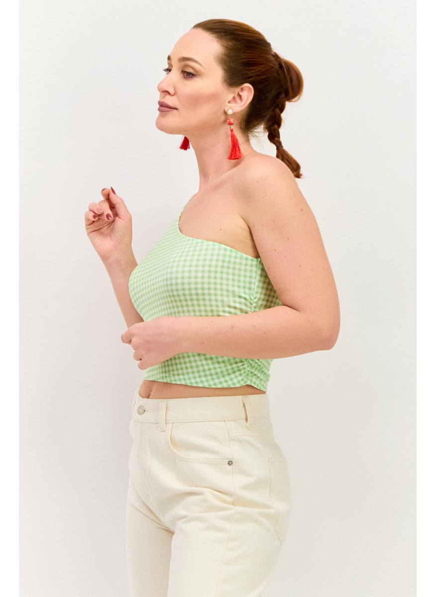 Women Asymmetrica Neckl One Shoulder Gingham Crop Top, Lime Green - pzsku/ZB57D3000C2B114332BAEZ/45/_/1737642158/09044352-941d-4757-8c11-980966d7a09f