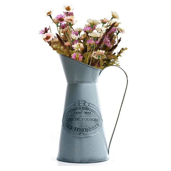 METAL FLOWER VASE RUSTIC JUG FLOWER VASE VINTAGE SHABBY CHIC VASE FOR HOME DECOR FRENCH COUNTRY STYLE VASE LIGHT BLUE