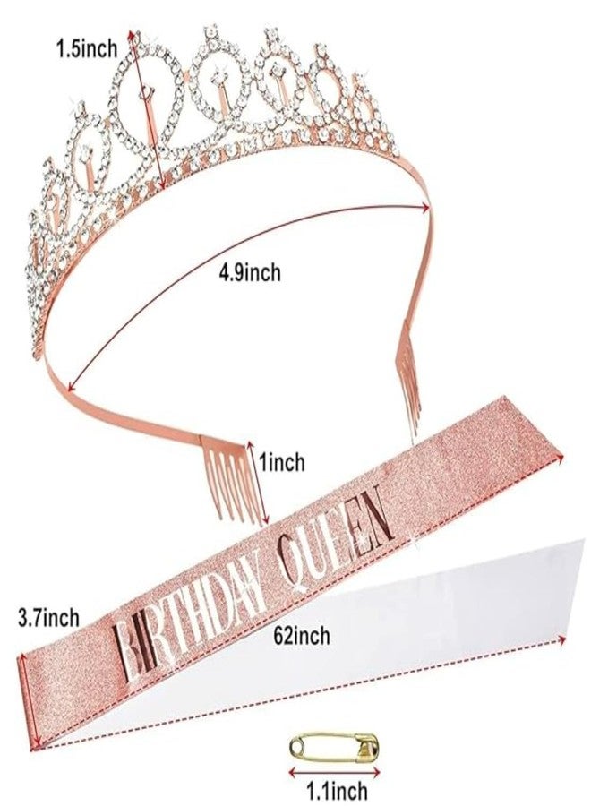 GOMNIK تاج لامع مرصع بأحجار الراين الكريستالية ووشاح من الساتان - طقم هدايا إكسسوارات حفلات عيد ميلاد سعيد للنساء والملكات - Image 3