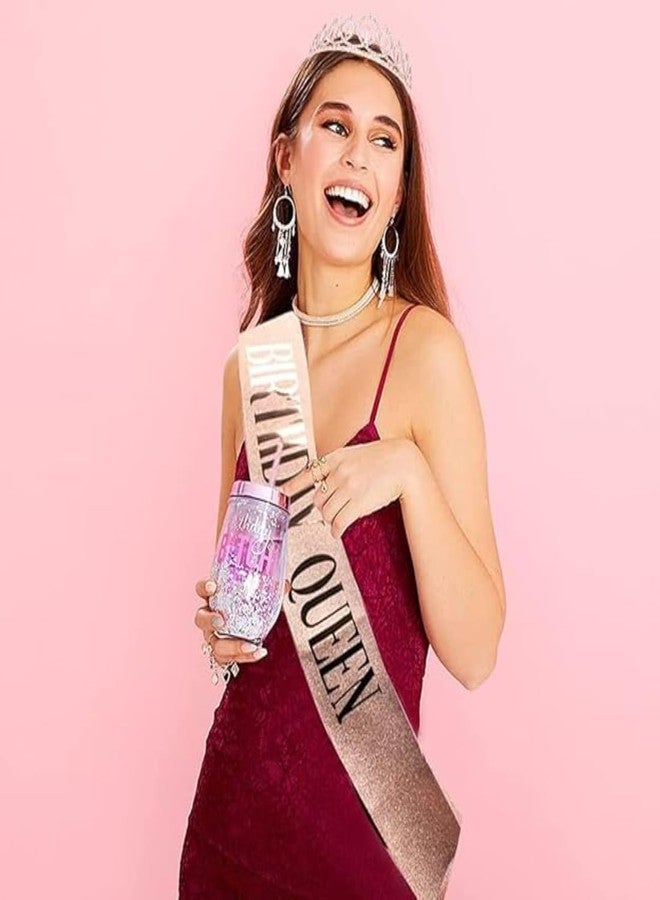 GOMNIK تاج لامع مرصع بأحجار الراين الكريستالية ووشاح من الساتان - طقم هدايا إكسسوارات حفلات عيد ميلاد سعيد للنساء والملكات - Image 5