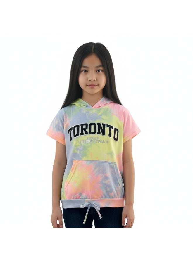 JOANNA 23KY407B Girl's Toronto Never Underestimate Print Lowered Pocket Hoodie Short Sleeve T-Shirt - Yellow/Purple/Pink - 3 Years - Image 1