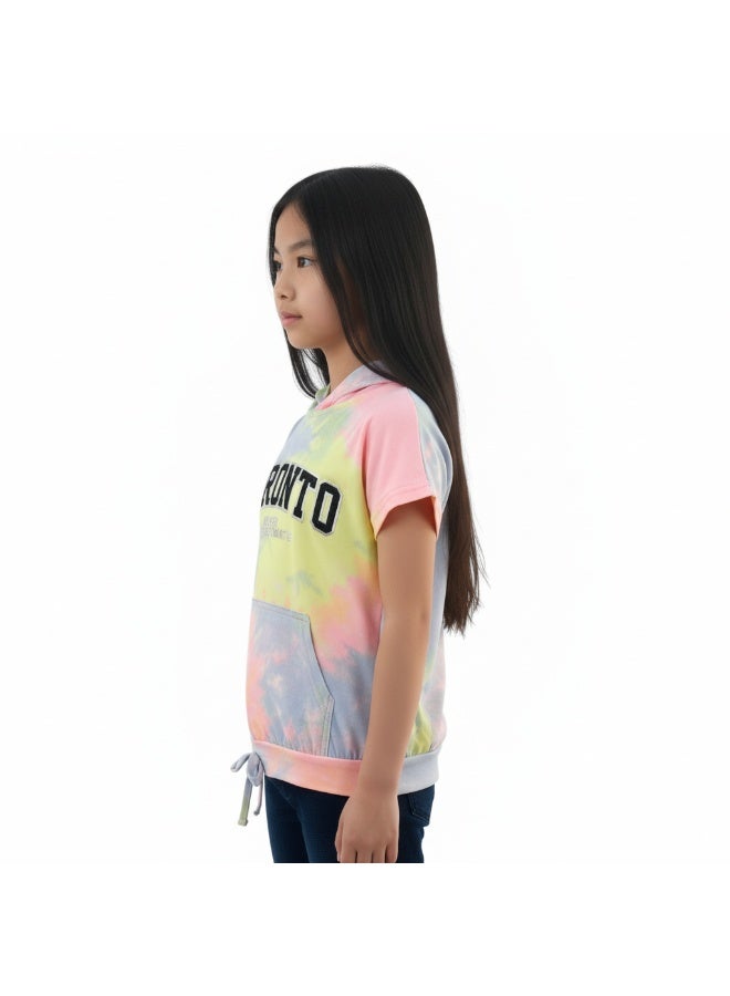 JOANNA 23KY407B Girl's Toronto Never Underestimate Print Lowered Pocket Hoodie Short Sleeve T-Shirt - Yellow/Purple/Pink - 3 Years - Image 2