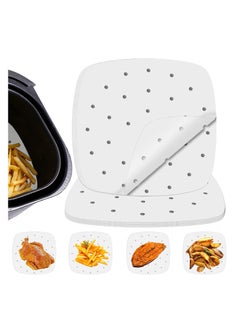 SANMUGEED 100PCS 8.5 inch Air Fryer disposable paper liner - Square Perforated parchment paper for Air Fryer, Premium Bamboo Steamer Liner for Air Fryers Baking Cooking Oven  - Image 1