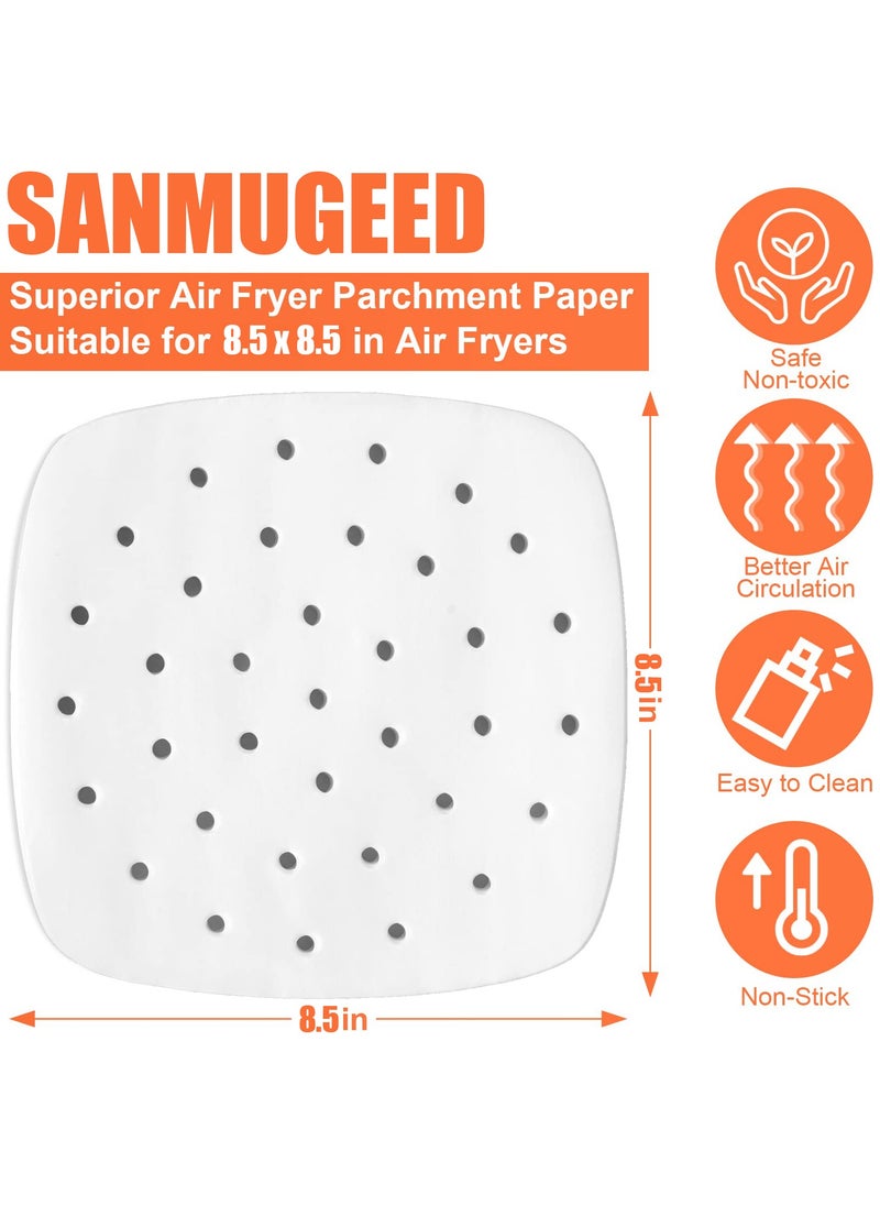 SANMUGEED 100PCS 8.5 inch Air Fryer disposable paper liner - Square Perforated parchment paper for Air Fryer, Premium Bamboo Steamer Liner for Air Fryers Baking Cooking Oven  - Image 5