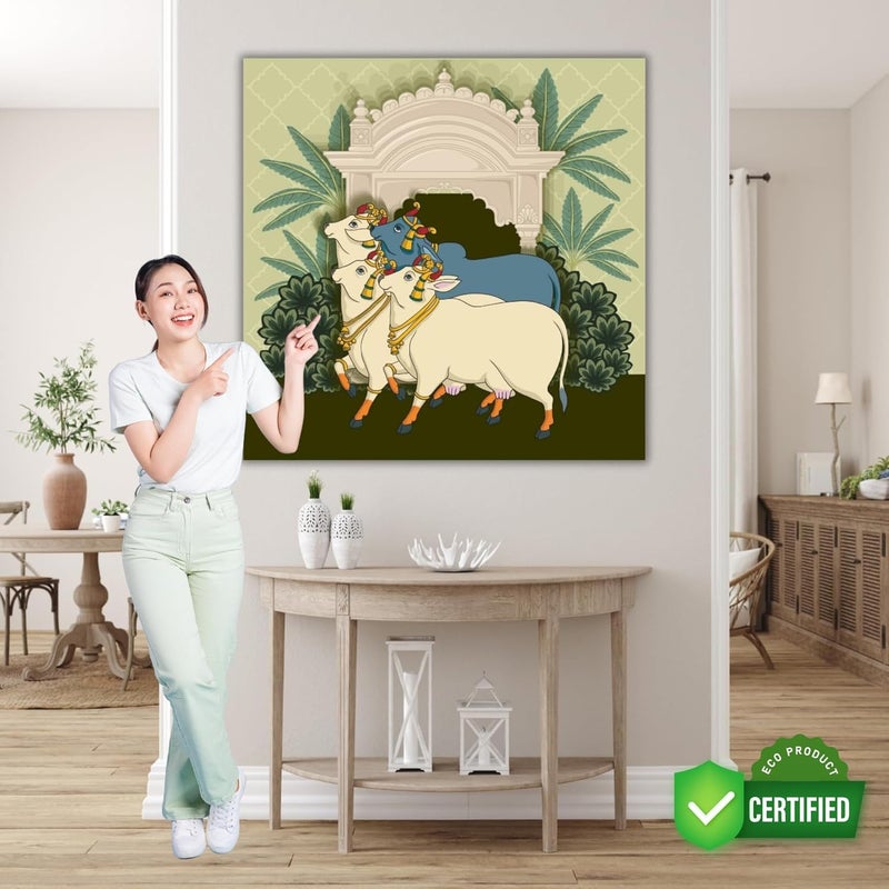 Casperme Kamdhenu Cow Vastu Prosperity Cotton Canvas Wall Painting big size For Living Room for Bedroom Hotels Office Decoration 24 x 24 inches - Image 2