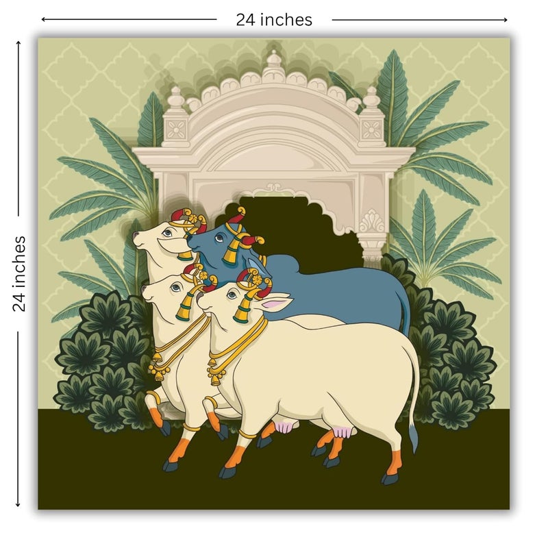 Casperme Kamdhenu Cow Vastu Prosperity Cotton Canvas Wall Painting big size For Living Room for Bedroom Hotels Office Decoration 24 x 24 inches - Image 3