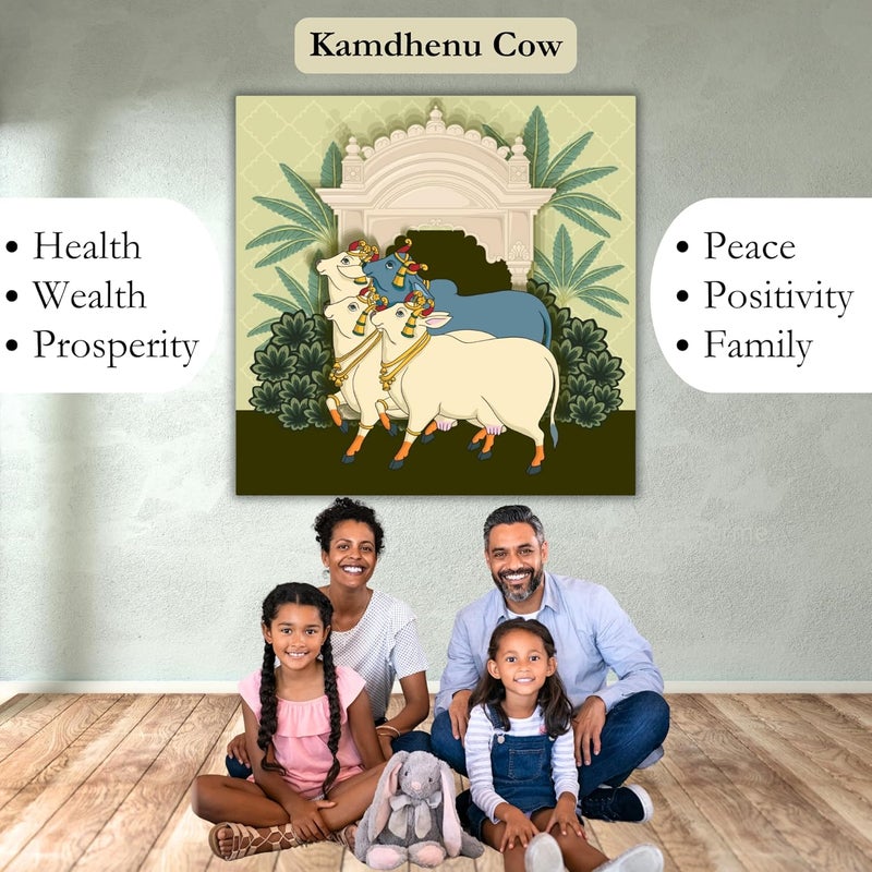Casperme Kamdhenu Cow Vastu Prosperity Cotton Canvas Wall Painting big size For Living Room for Bedroom Hotels Office Decoration 24 x 24 inches - Image 4