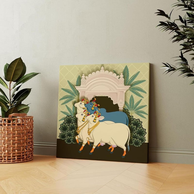 Casperme Kamdhenu Cow Vastu Prosperity Cotton Canvas Wall Painting big size For Living Room for Bedroom Hotels Office Decoration 24 x 24 inches - Image 1