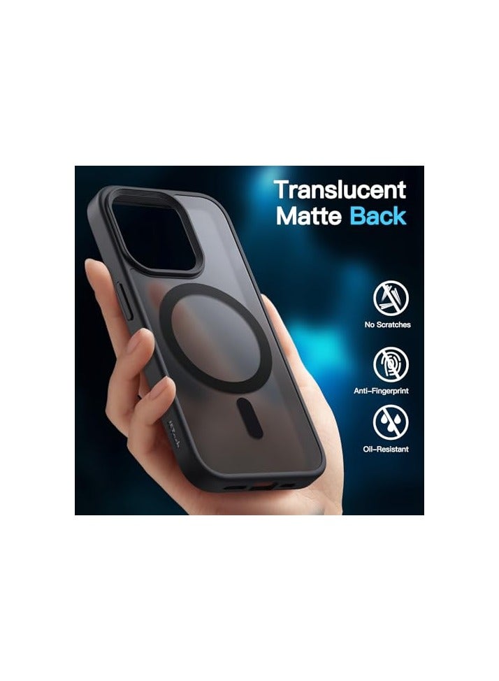 JETech 3 in 1 Magnetic Case for iPhone 15 Pro 6.1-Inch with 2 Pack Tempered Glass Screen Protectors, Compatible with MagSafe, Translucent Matte Back Shockproof Phone Cover (Black) - Image 3