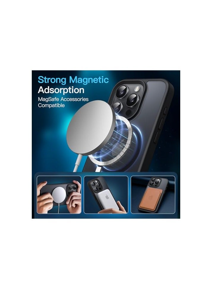 JETech 3 in 1 Magnetic Case for iPhone 15 Pro 6.1-Inch with 2 Pack Tempered Glass Screen Protectors, Compatible with MagSafe, Translucent Matte Back Shockproof Phone Cover (Black) - Image 4